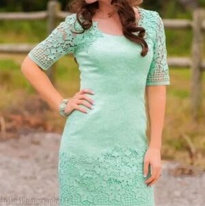 Antonio Melani Dress Mint Green Floral Lace Embroidery Shortsleeve Size 8